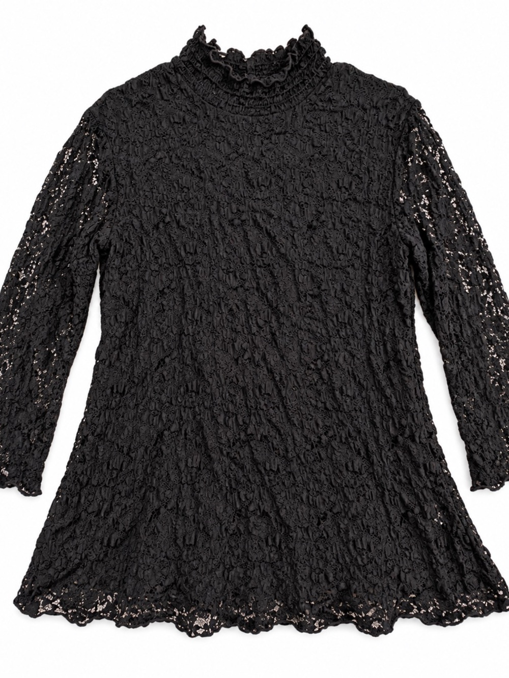 Vintage 90s Black Textured Lace Tunic Top XL Whimsigoth Gothic Romantic